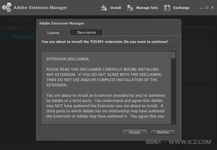 Adobe Extension Manager - Accept License
